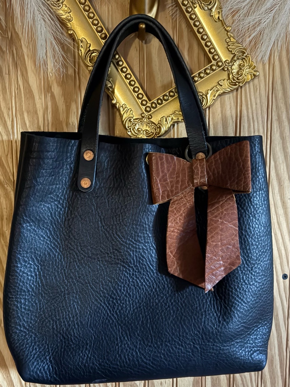 KMM mini tote in black leather. thinking might be black cypress